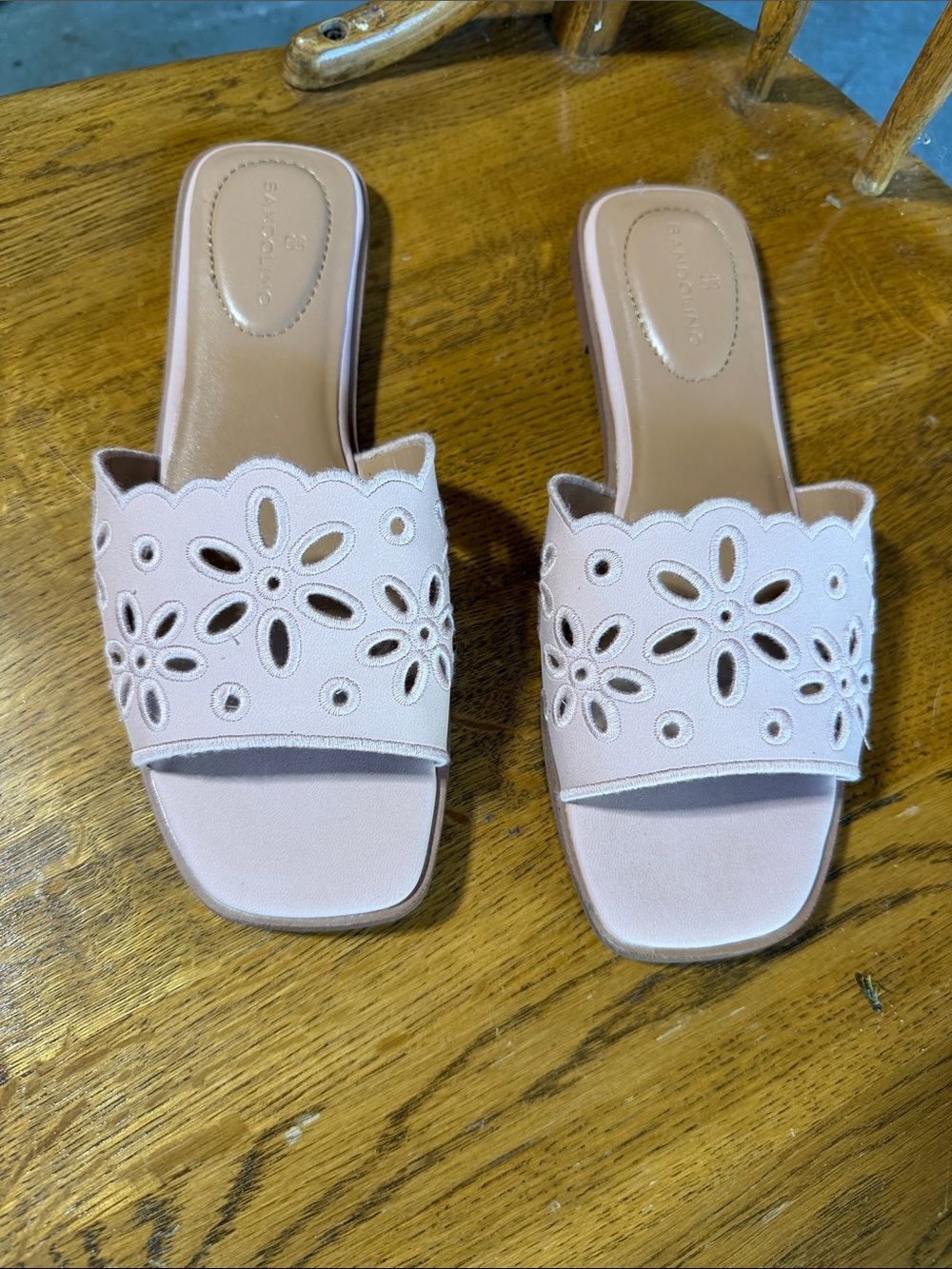 Bandolino Pink Floral Laser-Cut Slide Sandals